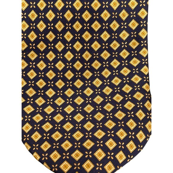 Dolcepunta Mens Navy Gold Geometric Print Silk Tie Handmade Italy Quiet Luxury - Picture 2 of 4